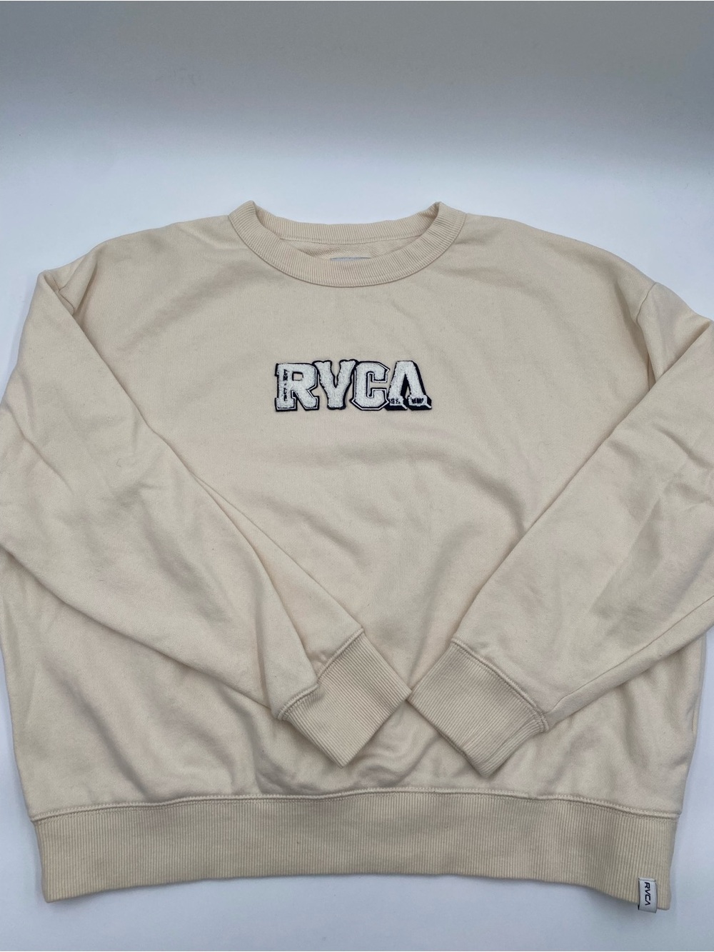 RVCA Cream Crewneck Sweatshirt with Embroidered Logo